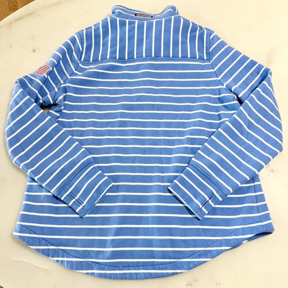 Vineyard Vines Quarter Zip Pullover Women L Blue Striped Shep Shirt Preppy Coast - Picture 2 of 12